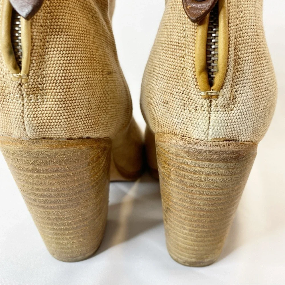 Rag & Bone Boot Bootie Newbury Classic Canvas size 9.5 Khaki Tan Beige Heels - Picture 4 of 13
